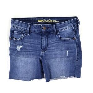 Old Navy Rockstar Jean Shorts Mid Rise Womens Sz 4 Blue Denim Distressed Cut-Off